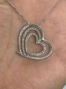 2 Ct Round Cut VVS1 Diamond Heart Shape Pendant Free Chain 14K White Gold Finish - Picture 1 of 4
