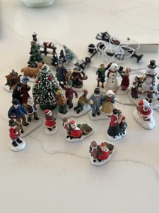 Vintag Set Christmas Village People Animals Trees Figurines Miniature Lot Lemax - Picture 1 of 15
