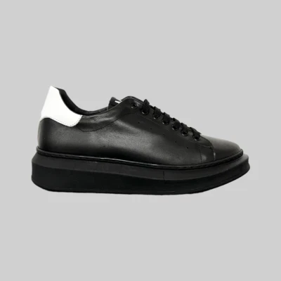MIND LEATHER Sneakers Scarpe ML Uomo In Pelle Nero/Bianco Scarpe Made in Italy