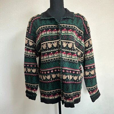 Northern Isles Cardigan Large Cottage Hand Embroidered Black Button Heavyweight - Image 1 of 4