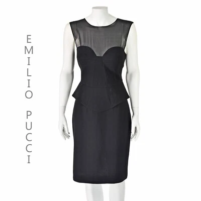 EMILIO PUCCI Black Cocktail Dress with Sheer Yoke & Trapunto Cups SZ 10-12 L - Image 1 of 4