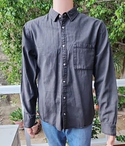 Cotton On Men's Size Large Camden Long Sleeve Shirt Button Washed Black Twill - Picture 1 of 18