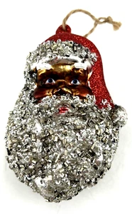 African American Black Santa Blown Glass Ornament Beads Sequins 5" Red Silverton - Picture 1 of 6