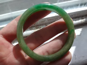 Natural Genuine A Jadeite Jade Icy Floral Sun Green Bangle Bracelet - Picture 1 of 11