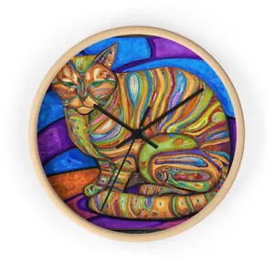 Retro Cat Art Abstract Style Print Wall Clock Gift for Pet Lovers Cat Lady - Picture 1 of 19
