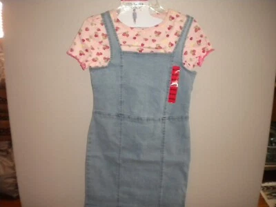 Conjunto Vestido Steve Madden Meninas Médio Azul Claro Denim Morango Top 2 Peças Novo com etiquetas - Imagem 1 de 4