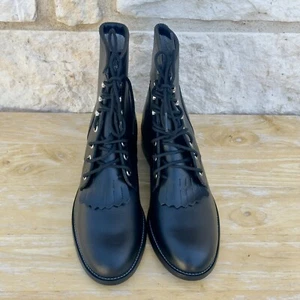 JUSTIN BLACK LEATHER 506Y ROPER BOOTS WESTERN COWBOY WOMEN 5D Made In MEXICO - Picture 1 of 12