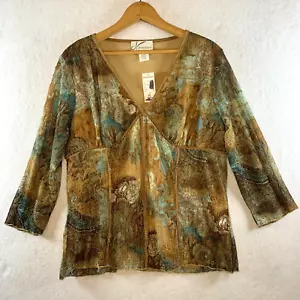 Vintage Womens Blouse Sz XL Earthy Forest Fairy Y2K Babydoll Corset Sheer Mesh - Picture 1 of 12