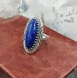 Fabuloso Azul Lapislázuli Gema 925 Plata de Ley Hecho a Mano Anillo Todo Talla - Imagen 1 de 3
