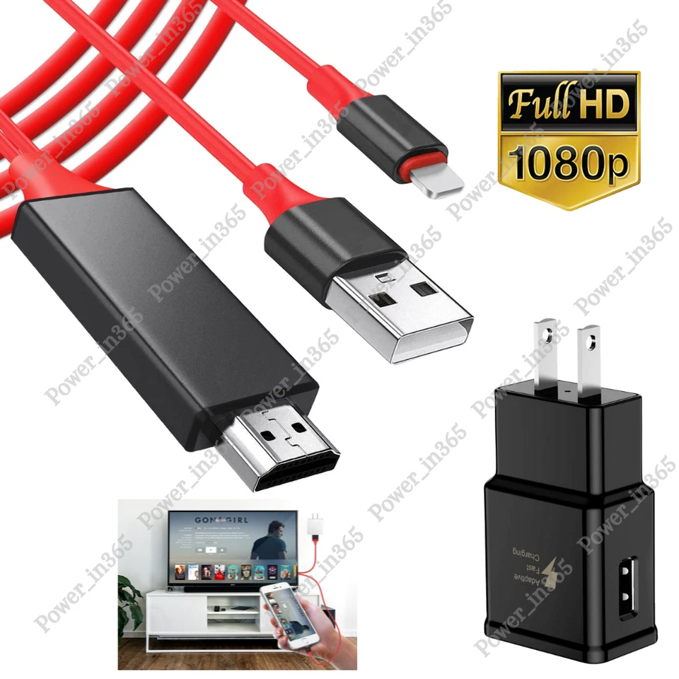 For iPhone iPad 1080P HDMI Mirroring AV Cable Phone to TV HDTV Adapter Sync Cord - Image 1 of 4