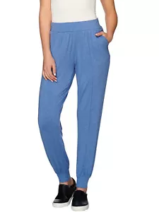 H by HALSTON Size 1X Knit Pintuck Seam Pull-On Jogger Pants LIGHT INDIGO - Picture 1 of 3