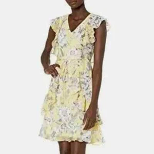 Nuevo Vestido Tommy Hilfiger Amarillo y Azul Volantes Floral Ajuste y Acampanado de Gasa Talla 6 $129 - Imagen 1 de 15