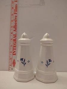 PFALTZGRAFF SINGLE BLUE FLOWER TALL SALT & PEPPER SHAKERS GLOSSY POTTERY - Picture 1 of 4