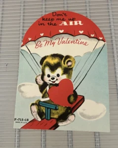 Vintage Valentine Card Bear w/Parachute - Picture 1 of 5