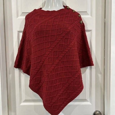 J Jill Women's S M L Red Cable Knit Sweater Poncho Cape Shawl Cotton Blend - Image 1 of 4