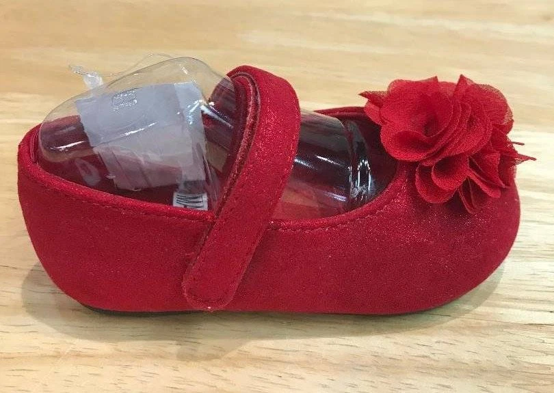 Baby Deer Red Sparkle Mary Jane Shoes w/Flower Baby Toddler Size 3 4 5 6 7 - Image 1 of 1