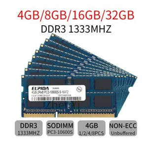 32GB 16GB 8GB 4GB PC3-10600S DDR3 1333MHz SO-DIMM Notebook Memory For Elpida LOT - Picture 1 of 18