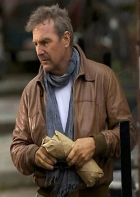 Kevin Costner Celebrity 3 Days To Kill Ethan Renner Bomber Leather Jacket - Image 1 of 4
