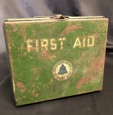 Vintage Bell System Telephone Metal First Aid Kit Box with Partial Contents - Image 1 of 4
