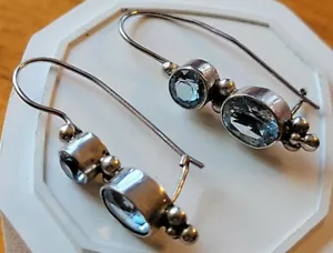 Orecchini Argento Sterling Topazio Blu con Ganci Francesi 5 Grammi - Foto 1 di 4