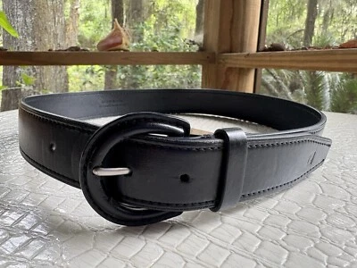 Chaps Ralph Lauren Belt Women Small Black Faux Leather Covered Buckle Silver - Image 1 of 4