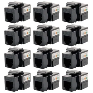 12x Cat3 RJ11 RJ12 Telephone Phone Line Keystone Jack 110 Punch Down 6P6C Black - Afbeelding 1 van 7