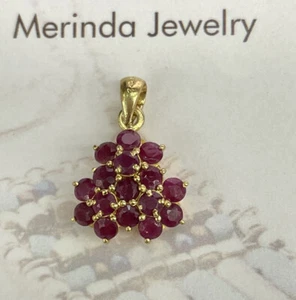 14k Solid Yellow Gold Flower Pendant/ Charm Natural Ruby 2.92 Grams - Foto 1 di 4