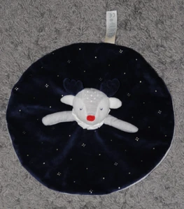Doudou plat rond cerf renne OBAIBI OKAIDI bleu blanc gris nez rouge NEUF - Picture 1 of 2