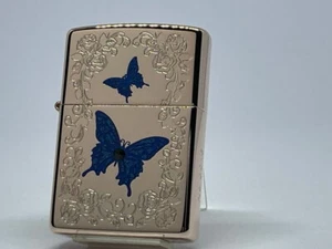 Encendedor grabado de doble cara Zippo azul mariposa RP con Swarovski JPN - Imagen 1 de 3