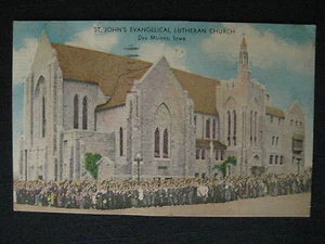 Evangelisch-lutherische Kirche St. John's Des Moines, IA Iowa Postkarte - Bild 1 von 2