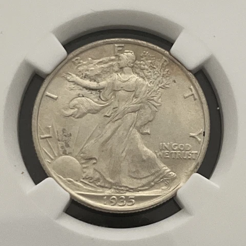 1935 50C ERROR PLANCHET CLIP @4:00 NGC MS64 WALKING LIBERTY HALF DOLLAR Cover