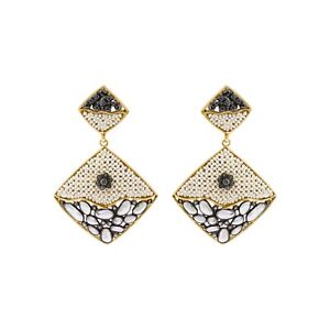 Beautiful Crystal, Pearl & Black Diamond Earring 925 Sterling Silver Dangle Gift