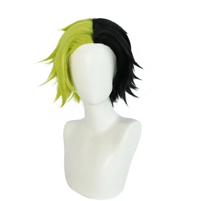Medio y Medio Negro y Verde Corto Recto Anime Disfraz Cosplay Pelucas Halloween Foto 1 de 4