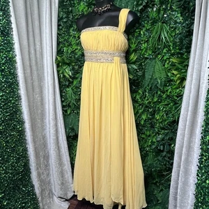 May Queen Dress Size 22 Yellow Formal Gown One Shoulder Rhinestone Maxi 2906 - Picture 1 of 9