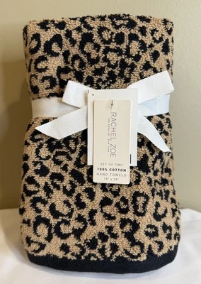Juego de 2 toallas de mano Rachel Zoe estampado animal leopardo leopardo tostado/negro 100 % algodón Foto 1 de 2