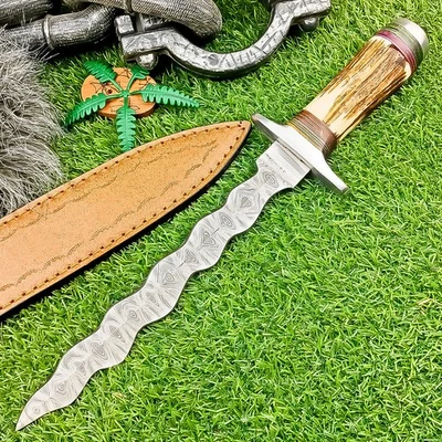 Daga hecha a mano DAMASCO ACERO KRIS BLADE cuchillo, Bowie con FUNDA M-365 Foto 1 de 4