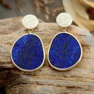 Pendientes colgantes de lapislázuli natural hechos a mano para mujer con piedras preciosas azules - Imagen 1 de 3