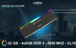 Crucial Ballistix RGB 32GB Kit (4x 8GB) DDR4 3600 MHz CL16 TOP Zustand geprüft! - Bild 1 von 7