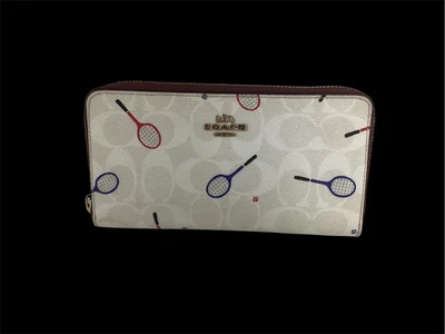 Бумажник Coach C8385 с длинной круговой молнией холщовый с логотипом и принтом теннисной ракетки - Изображение 1 из 4