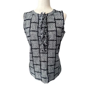 Tory Burch Sleeveless Greek Key Print Cotton Top - Picture 1 of 8