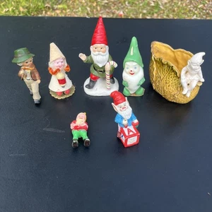 Vintage Gnomes Pixies Elf Lot of 7 Mixed Ceramic Pixie Whimsical Trinket Shelf - Picture 1 of 20