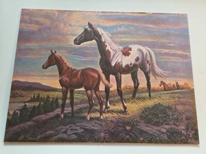 Caballo ecuestre de pie en el campo estampado enmarcado AL Savitt 19,5" x 15,5" - Imagen 1 de 9