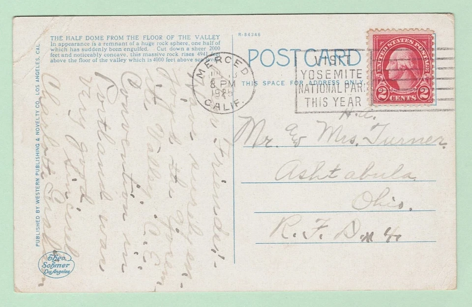 #554 on 1925 PPC MERCED CA Slogan "VISIT/ YOSEMITE/ NATIONAL PARK/ THIS YEAR" - Image 1 of 3