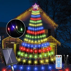 Christmas Solar Decorations Star Lights Outdoor, 11.48ft 350LED Waterfall Tre... - Picture 1 of 7