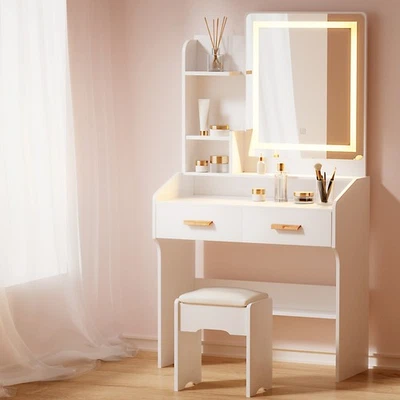 Artiss Dressing Table LED Makeup Mirror Stool Set Vanity Desk White - image 1 of 4