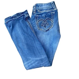 Rock Revival Adele Easy Boot Cut Jeans Sz 27 Women’s Blue Denim Fleur De Lis - Picture 1 of 10