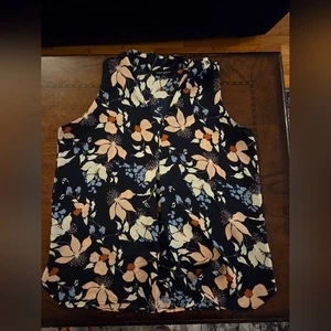 women xl sleeveless top blue with coral white flower print - Picture 1 of 1