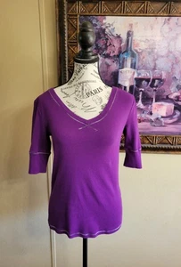 Calvin Klein Womens Purple Quarter Sleeve Vneck Activewear Top Size Medium - Picture 1 of 12