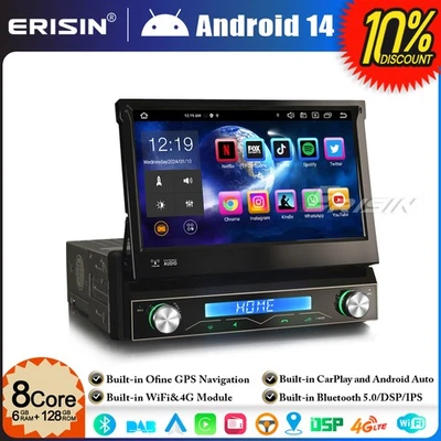6+128GB Android 14 8-Core Autoradio DAB+ Universal 1DIN Navi CarPlay WiFi BT 5.0 - Immagine 1 di 4