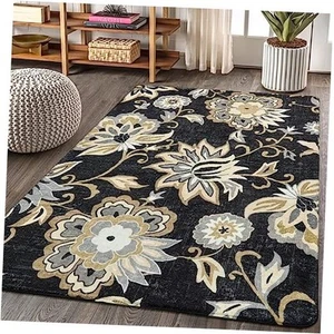 Floral Washable Living Room Area Rug - 3x5 Non-Slip Low-Pile Rugs for - Picture 1 of 7